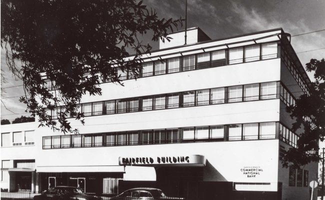 Exterior view of the Fairfield Building. (Image from "The Modernist Architecture of Samuel G. and William B. Wiener: Shreveport, Louisiana, 1920-1960," by Karen Kingsley and Guy W. Carwile. Courtesy: Northwest Louisiana Archives at LSUS.)